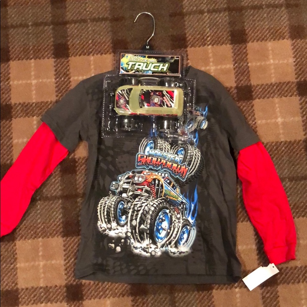 Boys monster truck shirt with toy. New with tags